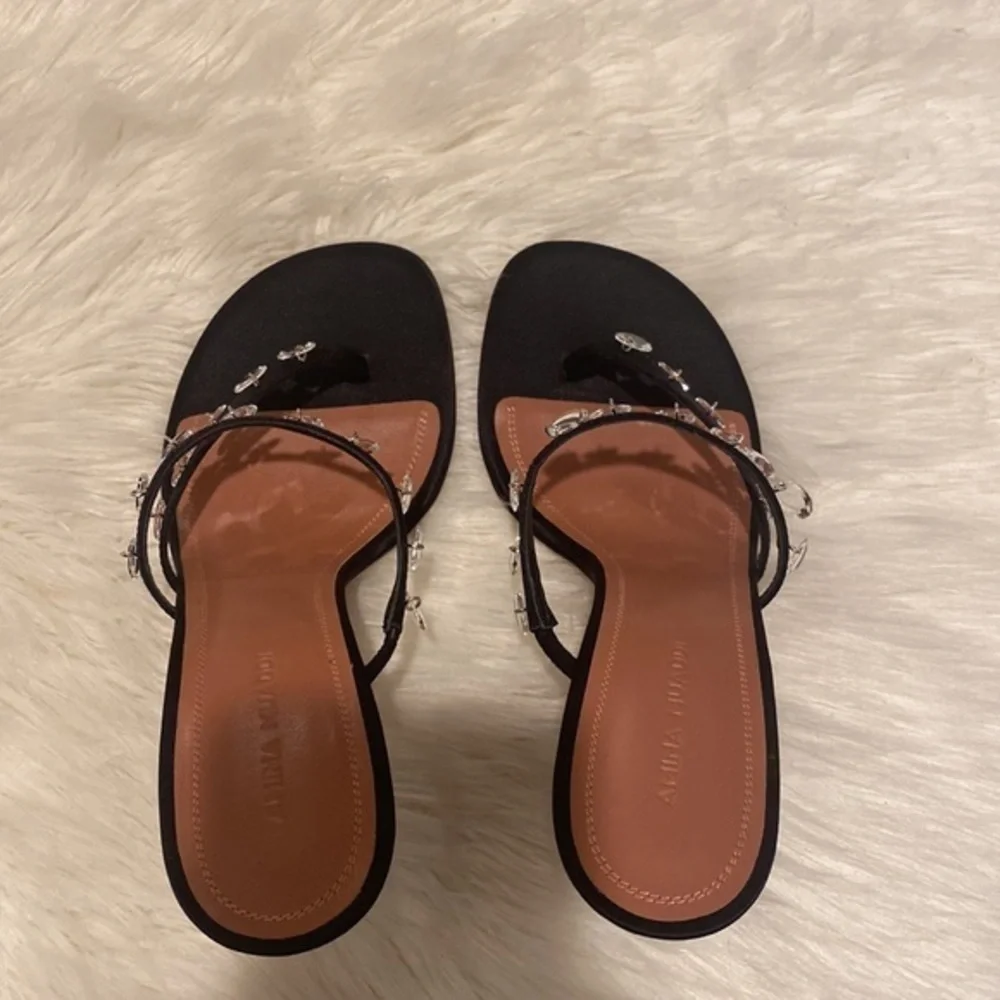 New Amina‎ Muaddi Tina Satin Crystal Charm sandals size 37.5EU